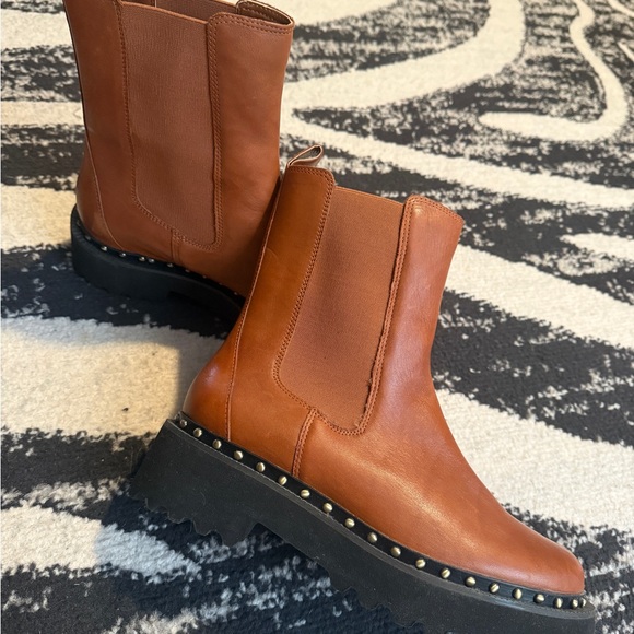 Brown Leather Ankle Boots with Studded Soles - Picture 2 of 3